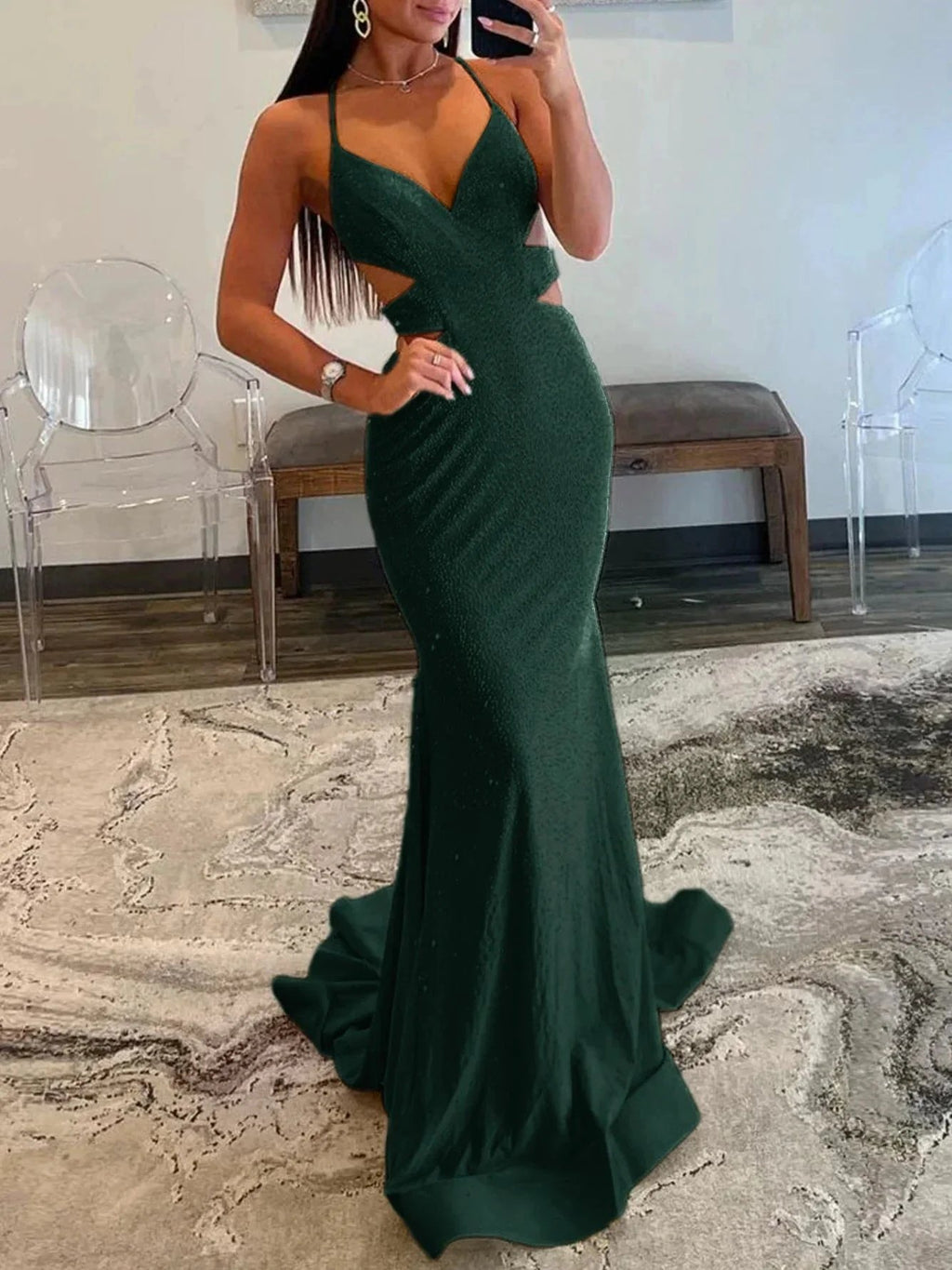 Glint | Sparkly Mermaid V Neck Yellow Sequins Long Prom Dresses by KissProm