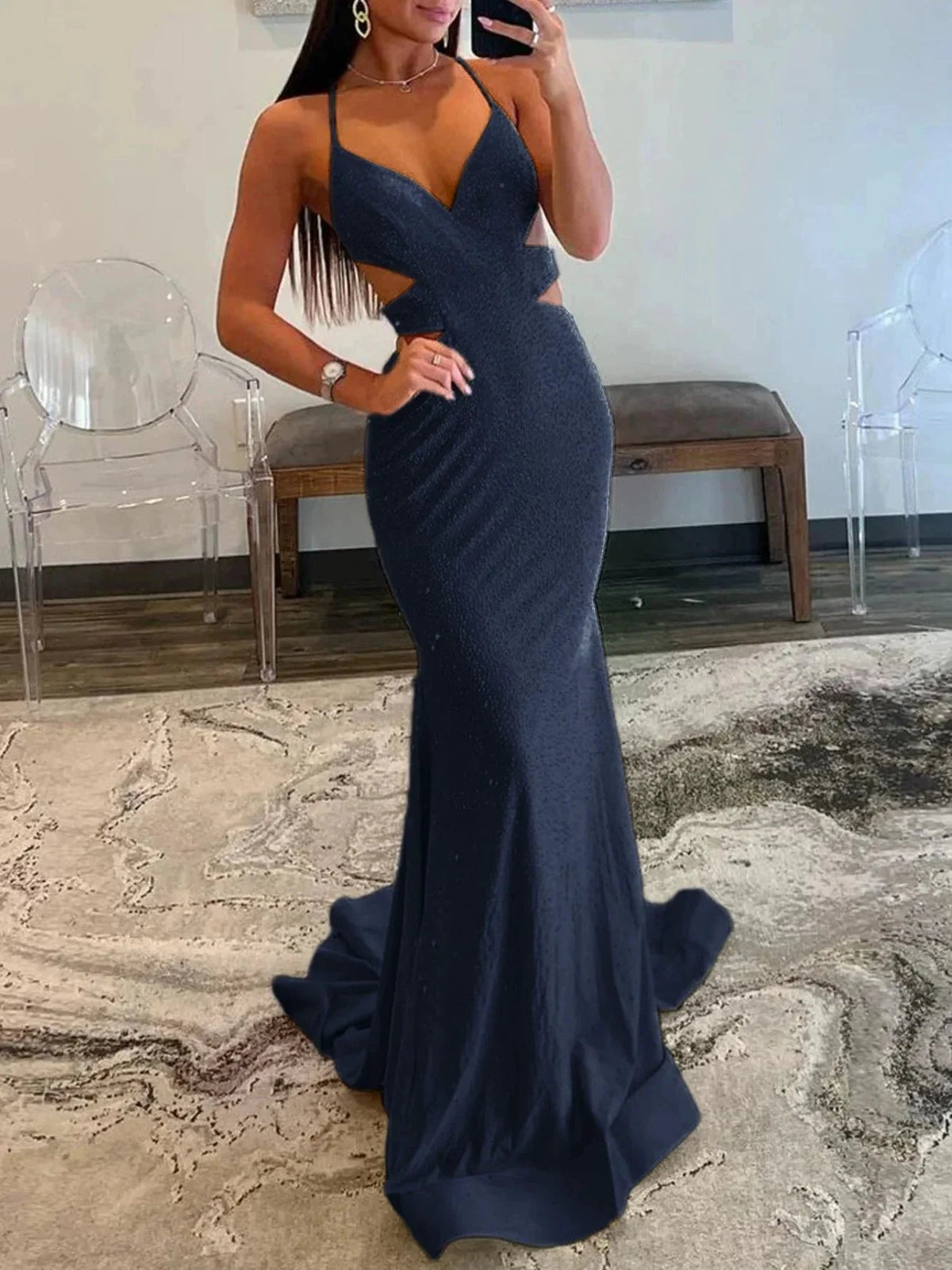 Glint | Sparkly Mermaid V Neck Yellow Sequins Long Prom Dresses by KissProm