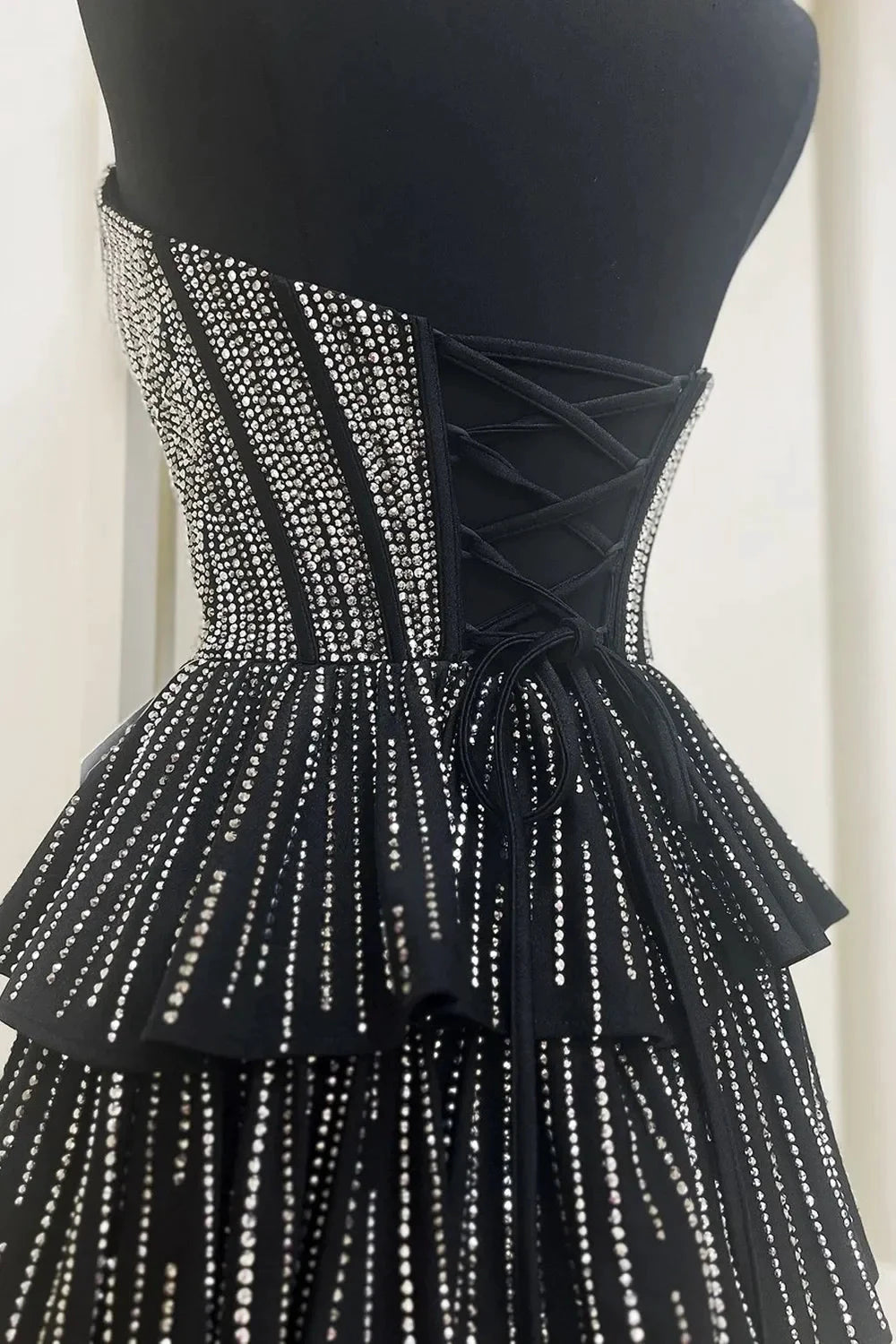 Glitter Black Strapless A-Line Corset Short Homecoming Dress with Beading by KissProm