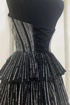 Glitter Black Strapless A-Line Corset Short Homecoming Dress with Beading by KissProm