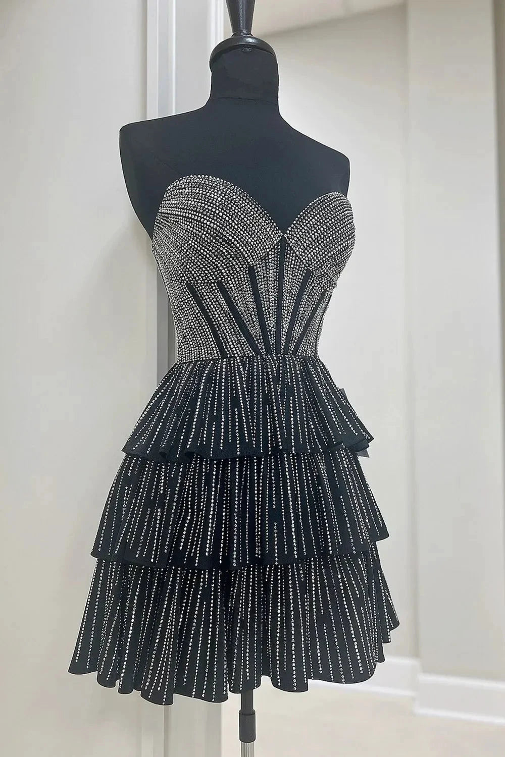 Glitter Black Strapless A-Line Corset Short Homecoming Dress with Beading by KissProm