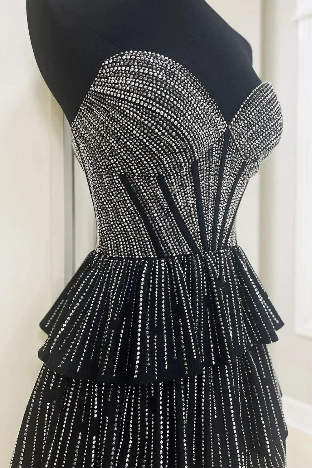 Glitter Black Strapless A-Line Corset Short Homecoming Dress with Beading by KissProm