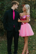 Glitter Pink Off the Shoulder A-Line Tulle Short Homecoming Dress by KissProm