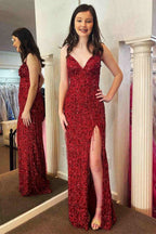 Glitter Red V-Neck Long Prom Dress with Tassel by KissProm