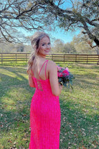 Glitter Red V-Neck Long Prom Dress with Tassel by KissProm