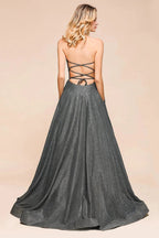 Glitter Strapless Backless Split Long Prom Dress by BIZTUNNEL
