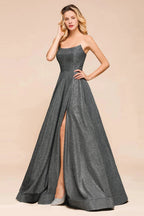 Glitter Strapless Backless Split Long Prom Dress by BIZTUNNEL