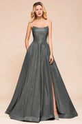 Glitter Strapless Backless Split Long Prom Dress by BIZTUNNEL