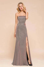 Glitter Strapless Floor Length Prom Dress Sleeveless Split Slit Evening Gown by misshow.com