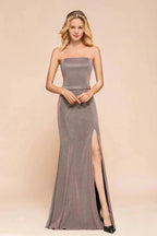 Glitter Strapless Floor Length Prom Dress Sleeveless Split Slit Evening Gown by misshow.com