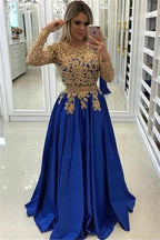 Gold Beads Lace Appliques Evening Dress with Sleeves by misshow.com