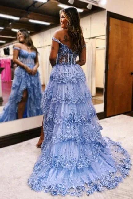 Gorgeous A-Line Lace Off-The-Shoulder Sleeveless Prom Dresses With Split by misshow.com