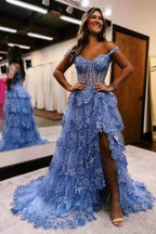 Gorgeous A-Line Lace Off-The-Shoulder Sleeveless Prom Dresses With Split by misshow.com