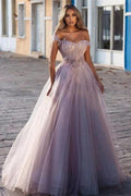 Gorgeous A-line Off-the-shoulder Tulle Prom Dress With Beads by misshow.com