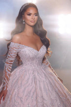 Gorgeous A-line Off-the-shoulder V-neck Wedding Dress With Lace by misshow.com