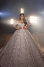 Gorgeous A-line Off-the-shoulder V-neck Wedding Dress With Lace by misshow.com