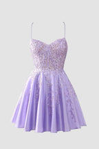 Gorgeous A Line Spaghetti Straps Royal Blue Corset Homecoming Dress with Appliques by KissProm