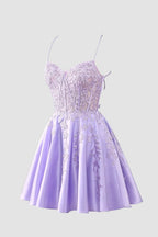 Gorgeous A Line Spaghetti Straps Royal Blue Corset Homecoming Dress with Appliques by KissProm