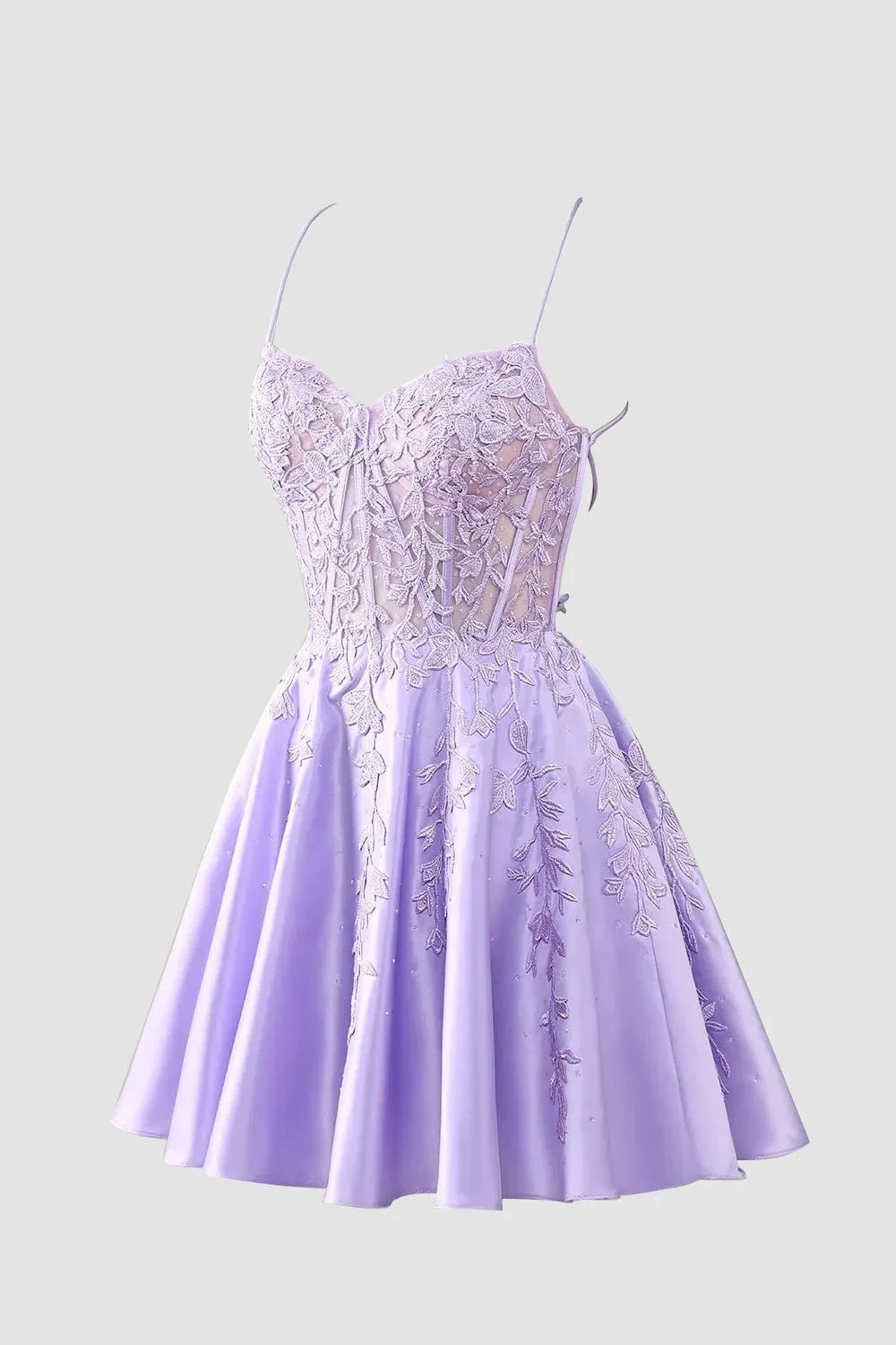 Gorgeous A Line Spaghetti Straps Royal Blue Corset Homecoming Dress with Appliques by KissProm