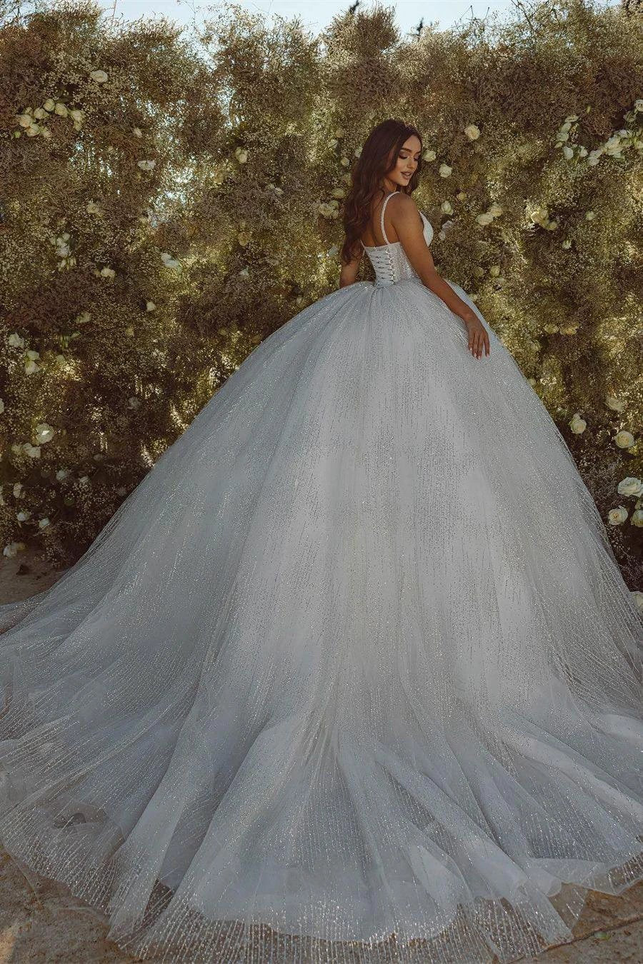 Gorgeous A-line Spaghetti Straps Sequined Lace Tulle Wedding Dress by misshow.com