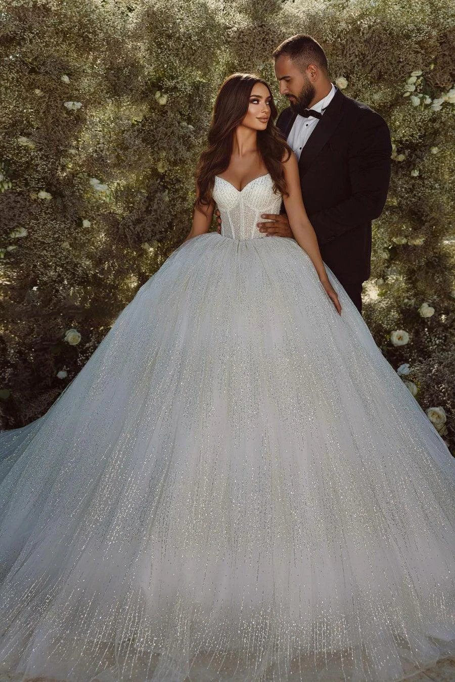 Gorgeous A-line Spaghetti Straps Sequined Lace Tulle Wedding Dress by misshow.com