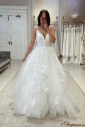Gorgeous A-line Spaghetti straps V-neck Sleeveless Wedding Dress With Lace by misshow.com