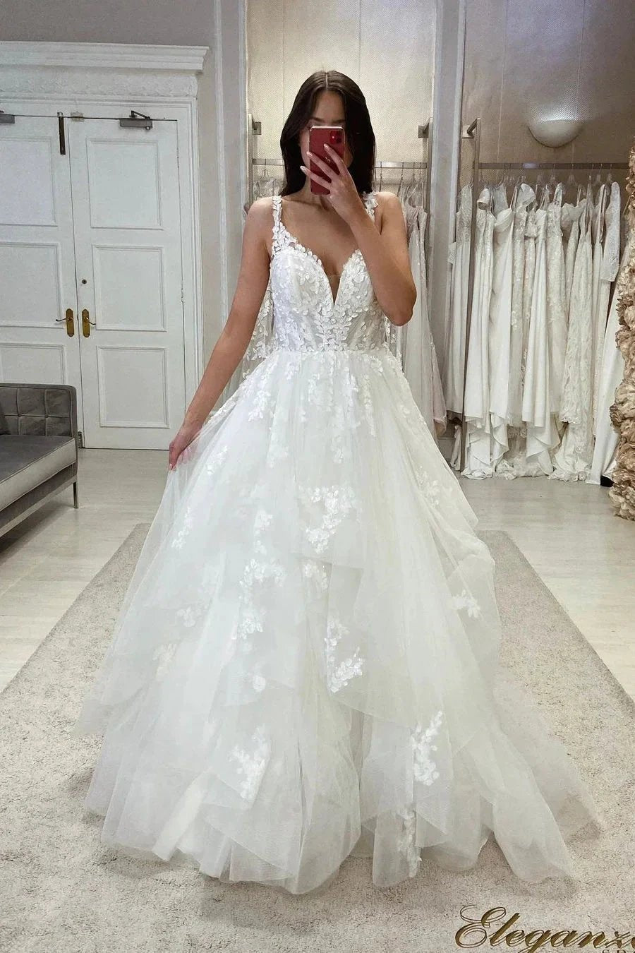 Gorgeous A-line Spaghetti straps V-neck Sleeveless Wedding Dress With Lace by misshow.com