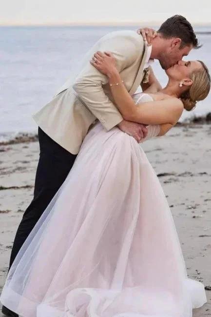 Gorgeous A-Line Tulle Sweetheart Sleeveless White Wedding Dress by misshow.com