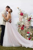 Gorgeous A-Line Tulle Sweetheart Sleeveless White Wedding Dress by misshow.com