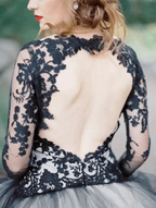 Gorgeous A-line V neck Long Sleeve Black Lace Wedding Dress Bridal Gown WD485 by pgmdress