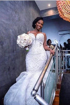 Gorgeous Beaded Lace Mermaid Sweetheart Wedding Dress Spaghetti-Straps Appliques Bridal Wears by misshow.com