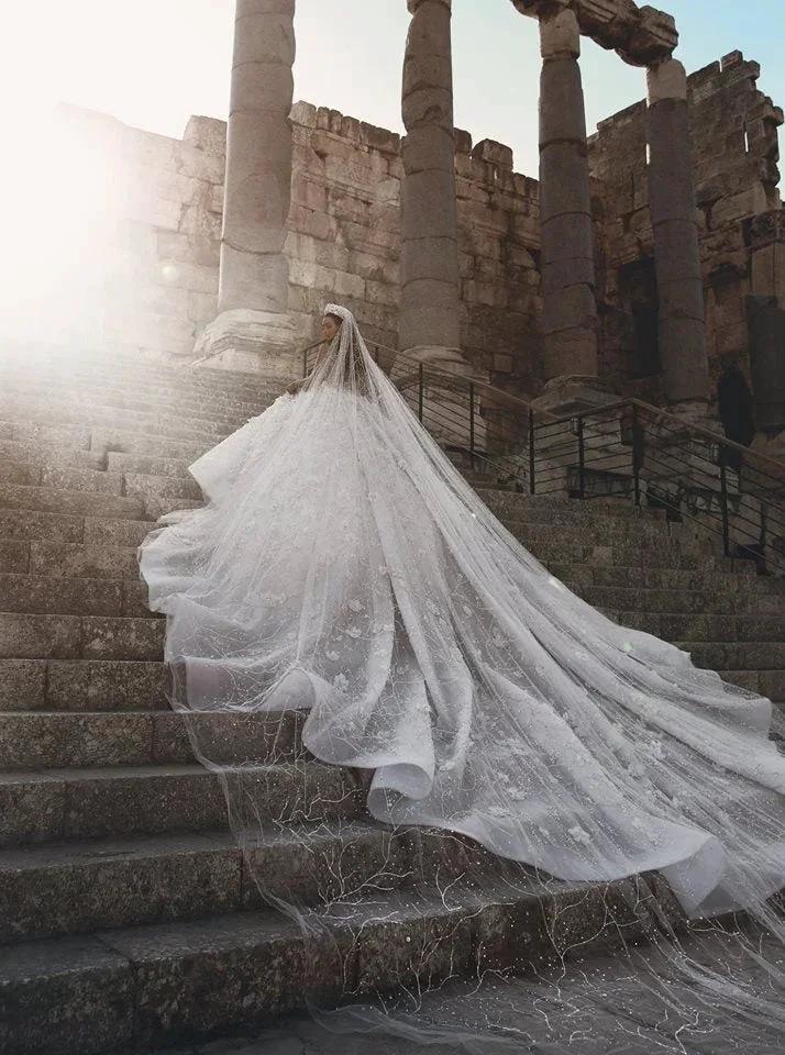 Gorgeous Beading Floral Bridal Wears Sheer Neck Long Sleeves Princess Wedding Dress by misshow.com