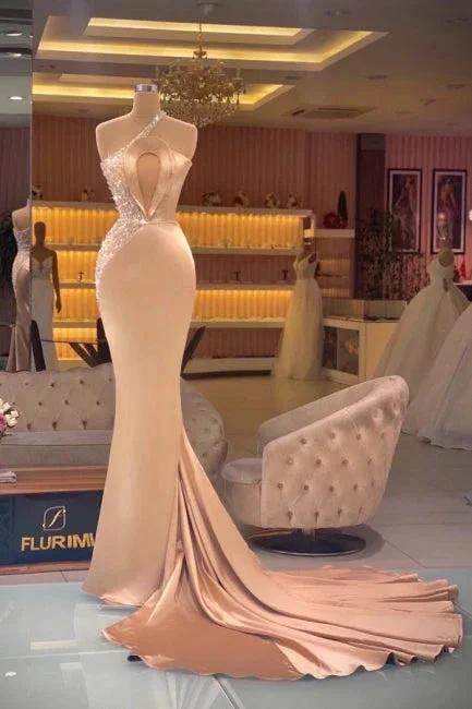 Gorgeous Champagne Sleeveless Long Mermaid Prom Dresses by misshow.com
