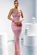 Gorgeous Column Chiffon Spaghetti Straps Sweetheart Sleeveless Prom Dresses With Split by misshow.com
