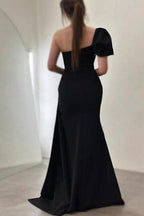 Gorgeous Column Satin One Shoulder Sleeveless Prom Dresses With Sequined Split by misshow.com