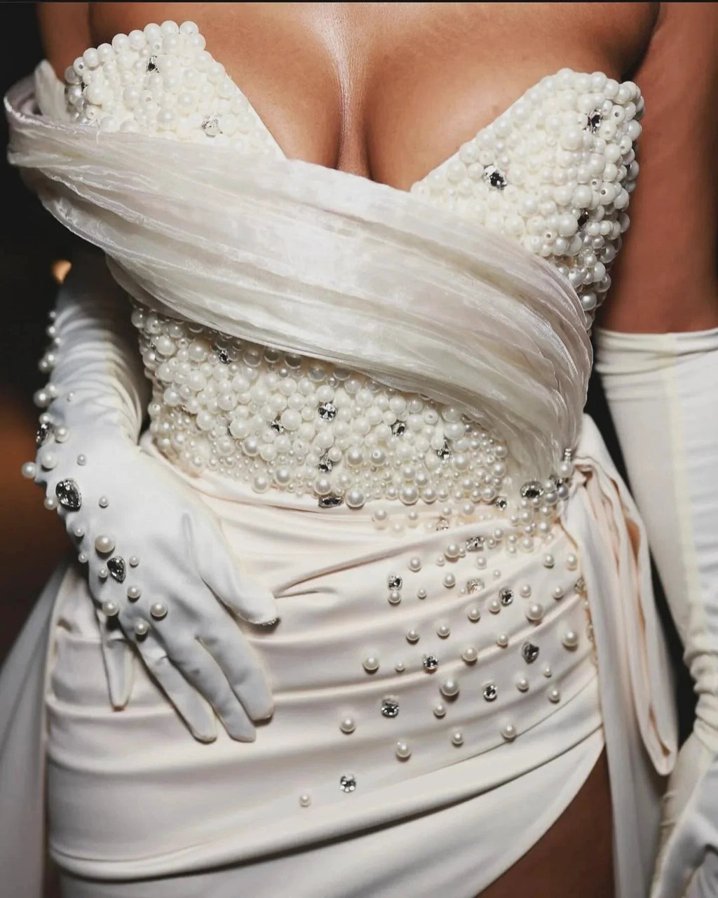 Gorgeous Column Satin One Shoulder Sleeveless White Wedding Dress With Beading Split Train by misshow.com