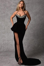 Gorgeous Column Satin Sweetheart Sleeveless Black Prom Dresses With Split Front by misshow.com