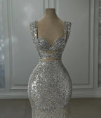 Gorgeous Column Sequined Off-The-Shoulder Sleeveless Silver Prom Dress With Sequined by misshow.com