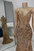 Gorgeous Column Tulle Spaghetti Straps Sleeveless Prom Dress With Rhinestone by misshow.com