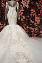 Gorgeous Crystals Mermaid Bridal Wears Long Sleeves Chapel Train Wedding Dress by misshow.com