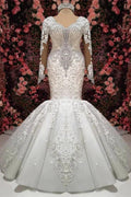 Gorgeous Crystals Mermaid Bridal Wears Long Sleeves Chapel Train Wedding Dress by misshow.com