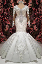 Gorgeous Crystals Mermaid Bridal Wears Long Sleeves Chapel Train Wedding Dress by misshow.com