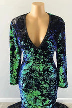 Gorgeous Dark Green V-neck Long Sleeve Floor-length Mermaid Prom Dresses by misshow.com