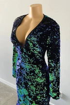 Gorgeous Dark Green V-neck Long Sleeve Floor-length Mermaid Prom Dresses by misshow.com