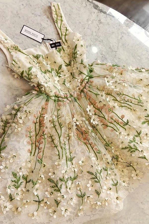 Gorgeous Flowers Straps Knee Length Prom Dresses Homecoming Dresses PD418 by pgmdress
