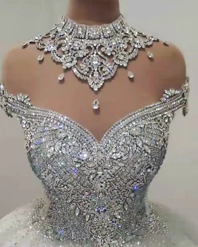 Gorgeous High Neck Crystal Beading Princess Wedding Dress by misshow.com