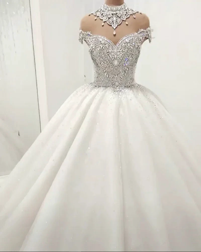 Gorgeous High Neck Crystal Beading Princess Wedding Dress by misshow.com