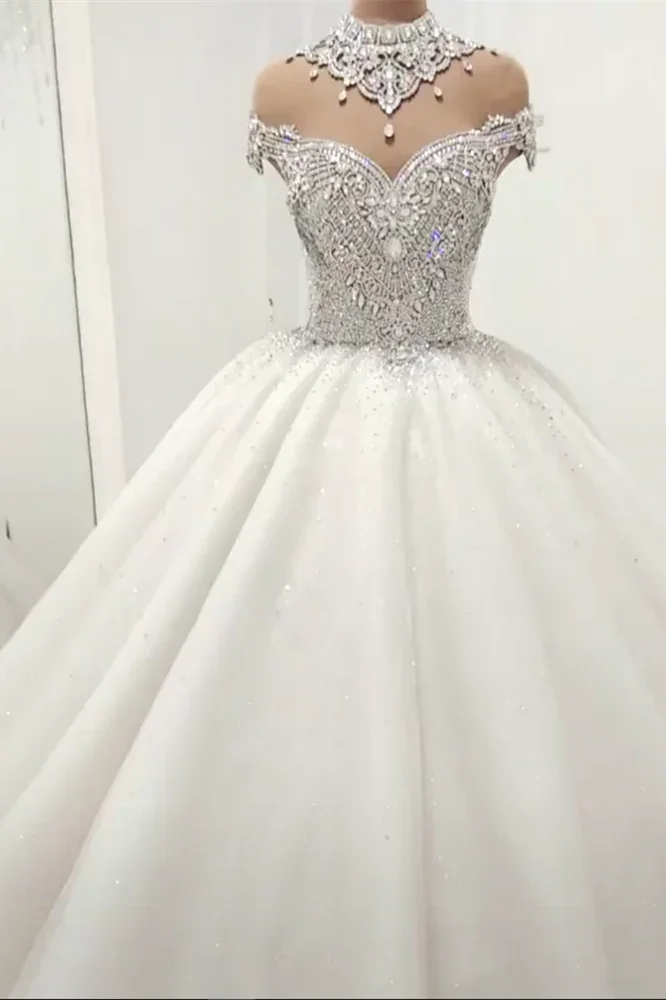 Gorgeous High Neck Crystal Beading Princess Wedding Dress by misshow.com