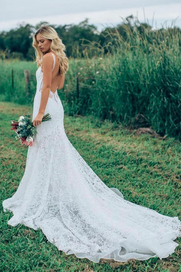 Gorgeous Lace Ivory Mermaid Sweetheart Rustic Wedding Dresses WD512 by pgmdress