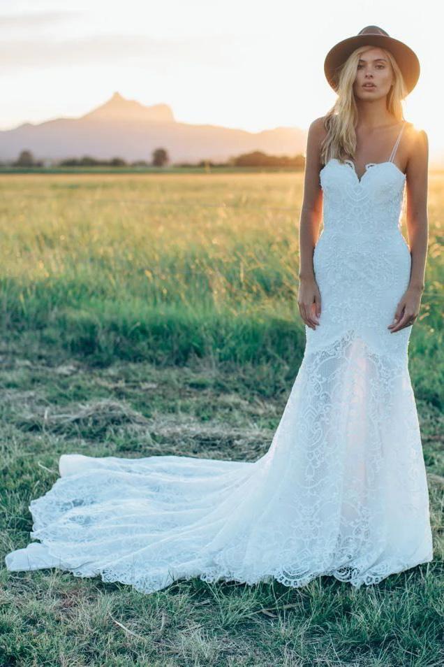Gorgeous Lace Ivory Mermaid Sweetheart Rustic Wedding Dresses WD512 by pgmdress